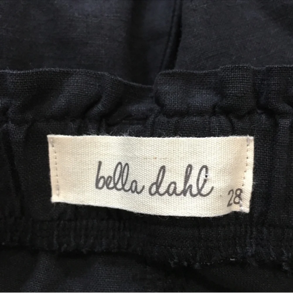 Bella Dahl Lagenlook Slouchy High Rise Stripe side wide leg Black Linen pant 28